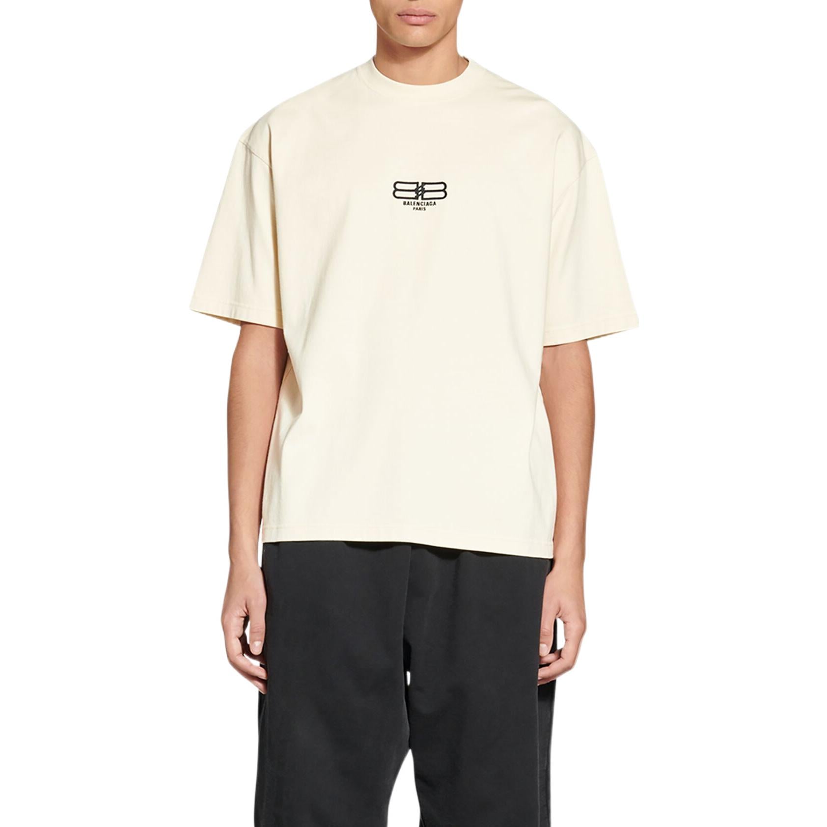 Balenciaga BB Paris Icon T-Shirt Medium Fit 'Light Beige Black' 612966TMVG79069