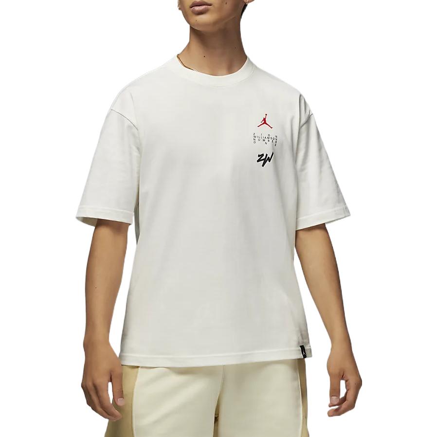 Men's Air Jordan Alphabet Logo Printing Pullover Short Sleeve White T-Shirt DV2451-133