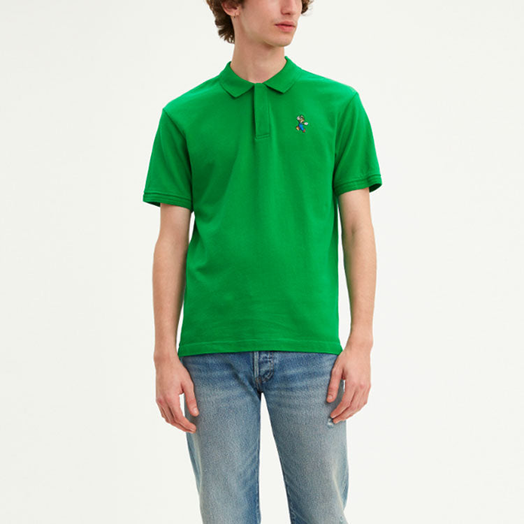 Men's Levis x SUPER MARIO Crossover Cartoon Embroidered Short Sleeve Polo Shirt Green 85631-0008