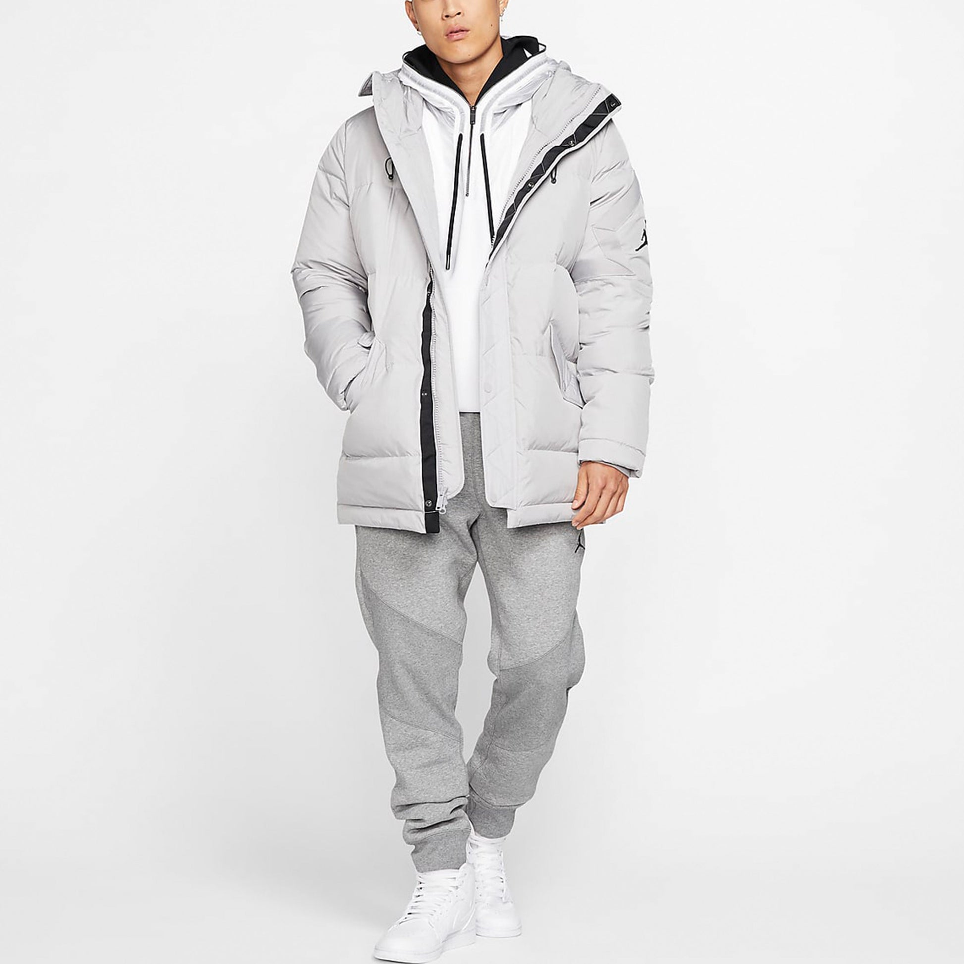 Air Jordan Wings Outdoor mid-length hooded down Jacket Gray BQ4171-059