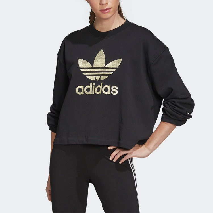 (WMNS) adidas Premium Logo Crew Sweatshirt 'Black' FM2623