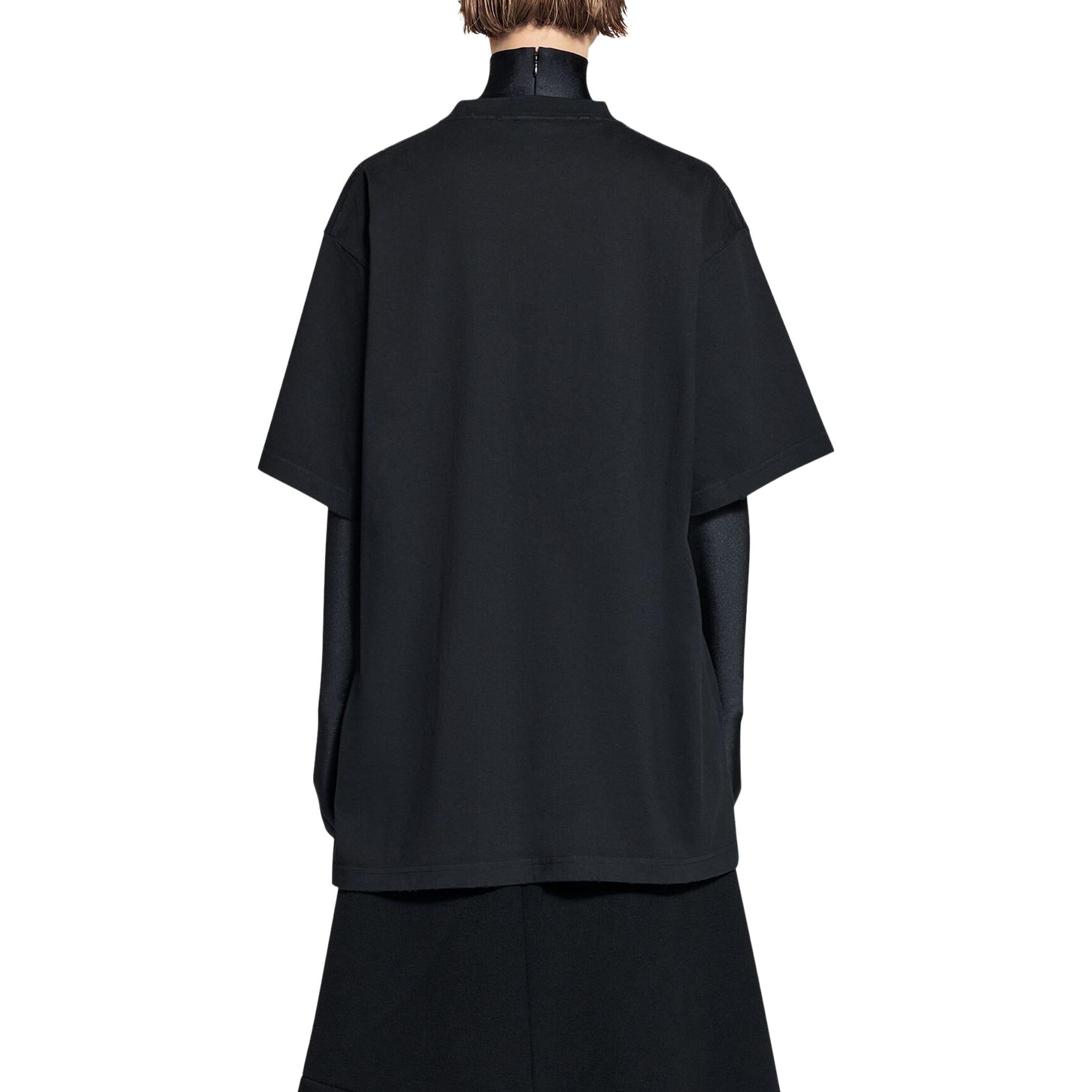 (WMNS) Balenciaga Caps T-shirt Boxy Fit 'Black' 651795TNVL11070