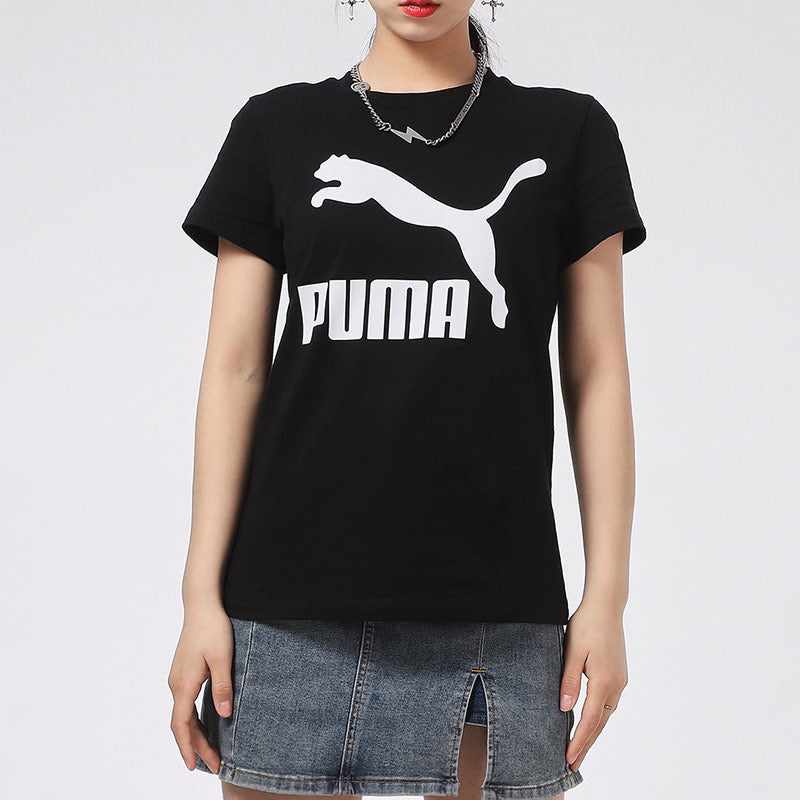 (WMNS) PUMA Logo Printing Round-neck Black 532281-01