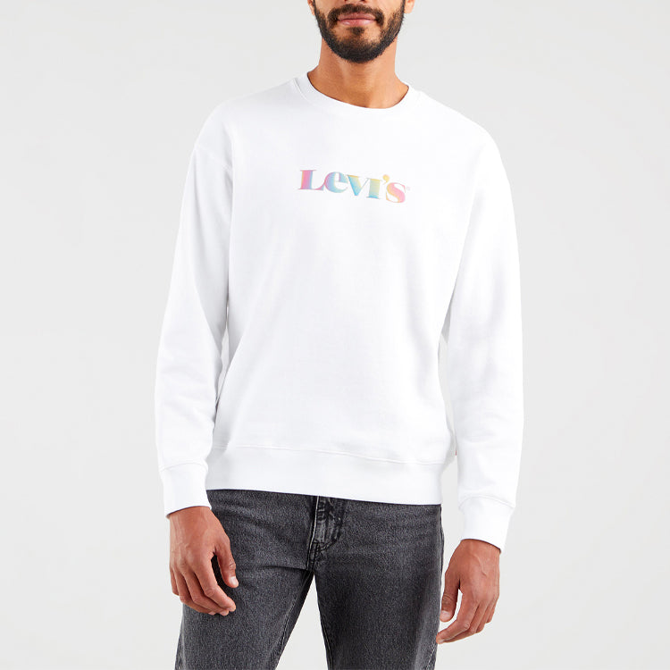 Men's Levis Alphabet Printing Logo Pattern Round Neck Long Sleeves White 38712-0008