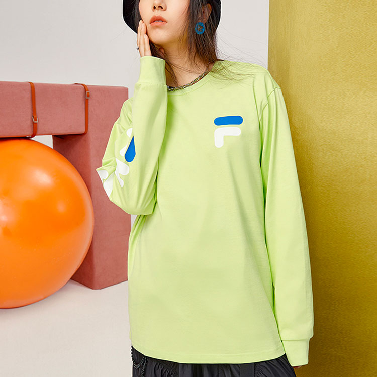 FILA FUSION Logo Printing Knit Loose Sports Round Neck Long Sleeves Couple Style Green T11U156204F-LG
