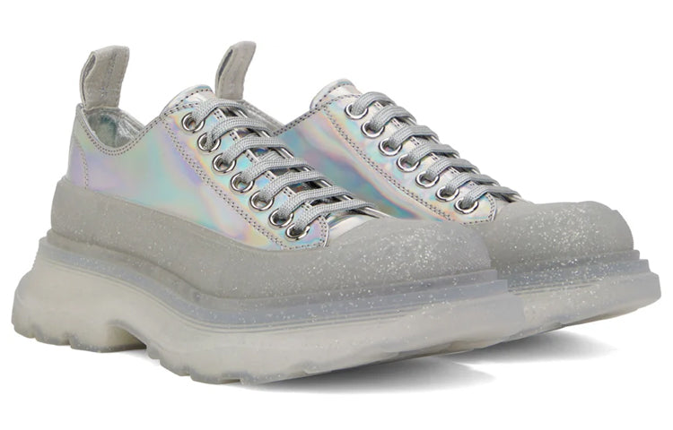 (WMNS) Alexander McQueen Tread Slick Iridescent Sparkle Translucent Sneaker 'Silver Grey' 697079W4T718294