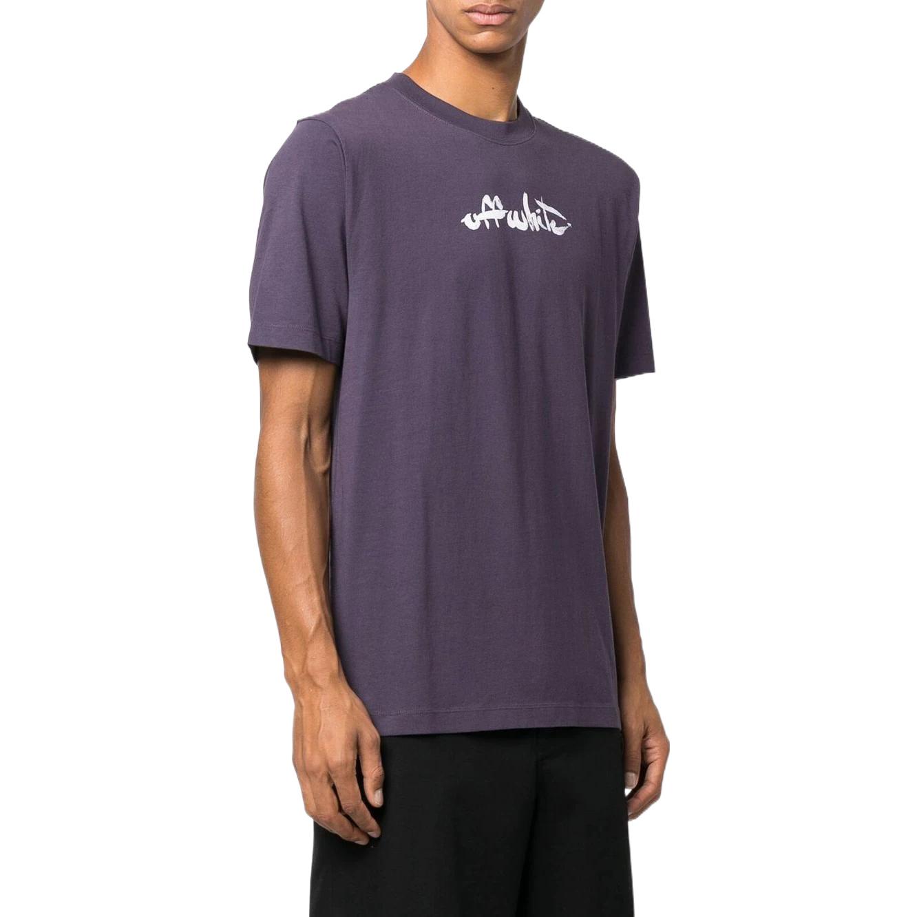 Men's Off-White SS22 Arrow Pattern Printing Round Neck Short Sleeve Loose Fit Purple T-Shirt OMAA027F22JER0093501