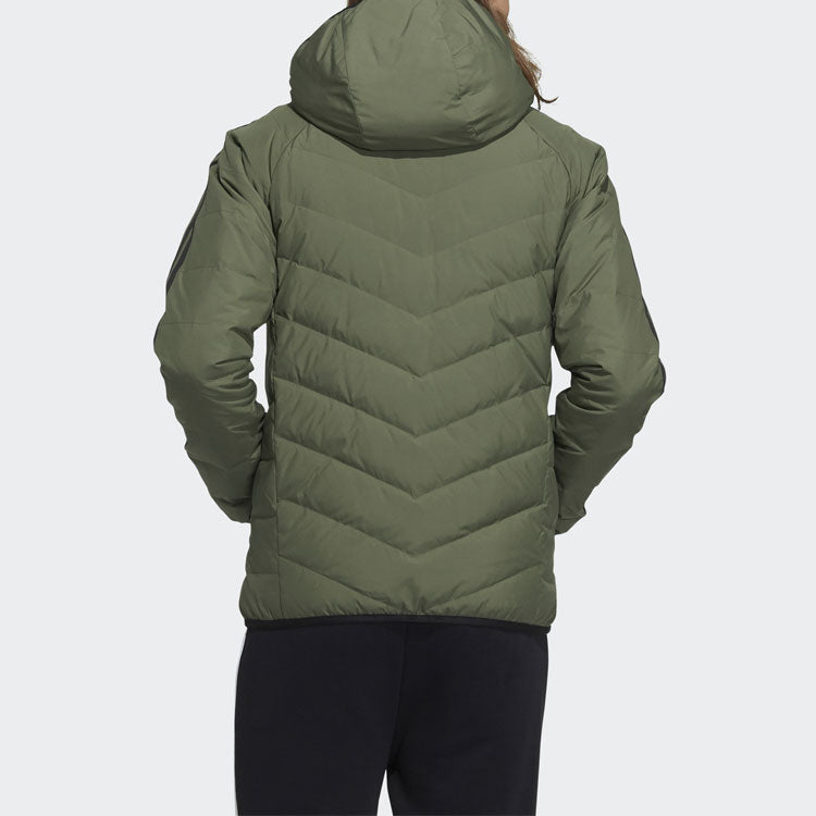Men's adidas neo 3s Lw Down Jk Stay Warm Sports Hooded Down Jacket Dark Olive Green H45255