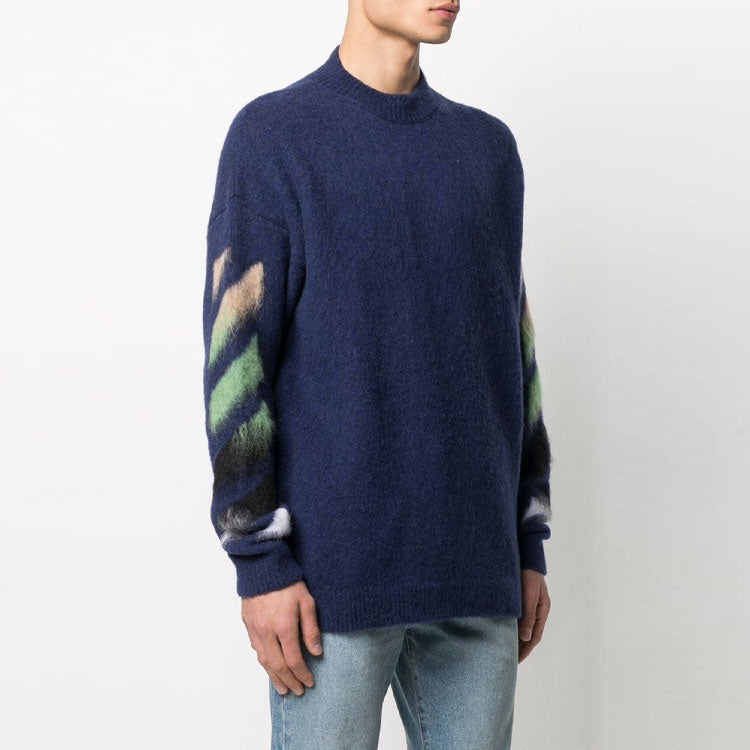 Men's Off-White SS21 Stripe Pattern Intarsia Knit Blue OMHA036R21KNI0014984