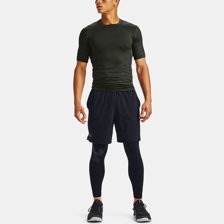 Men's Under Armour Casual Breathable Round Neck Tight Sports Short Sleeve Green 1351815-310