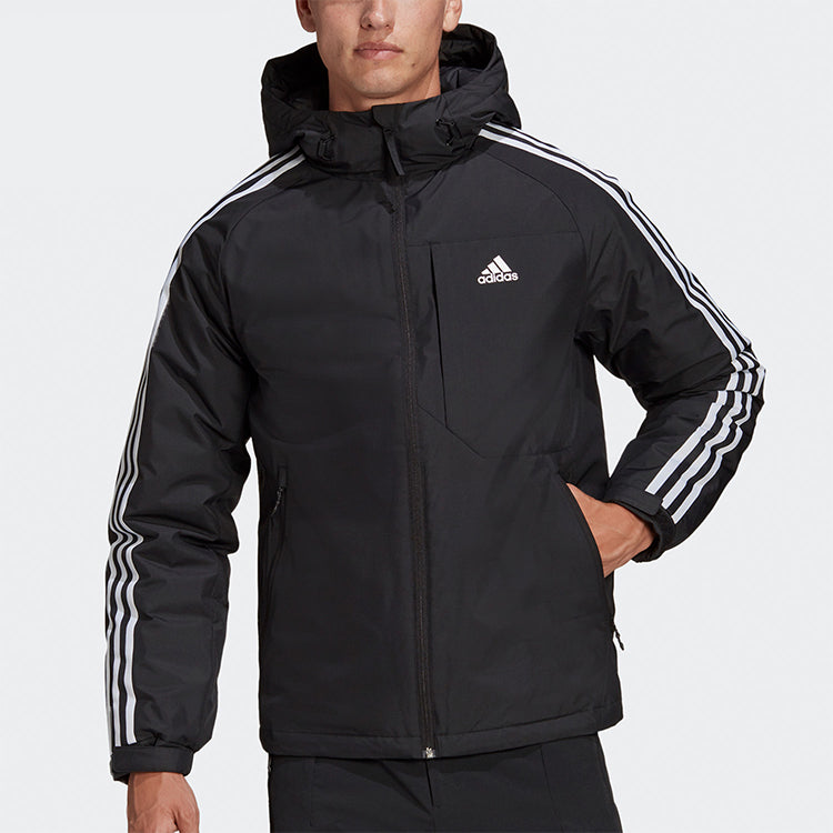 adidas 3st Down Jkt Logo Printing Side Stripe Sports Stay Warm hooded down Jacket Black GF0098