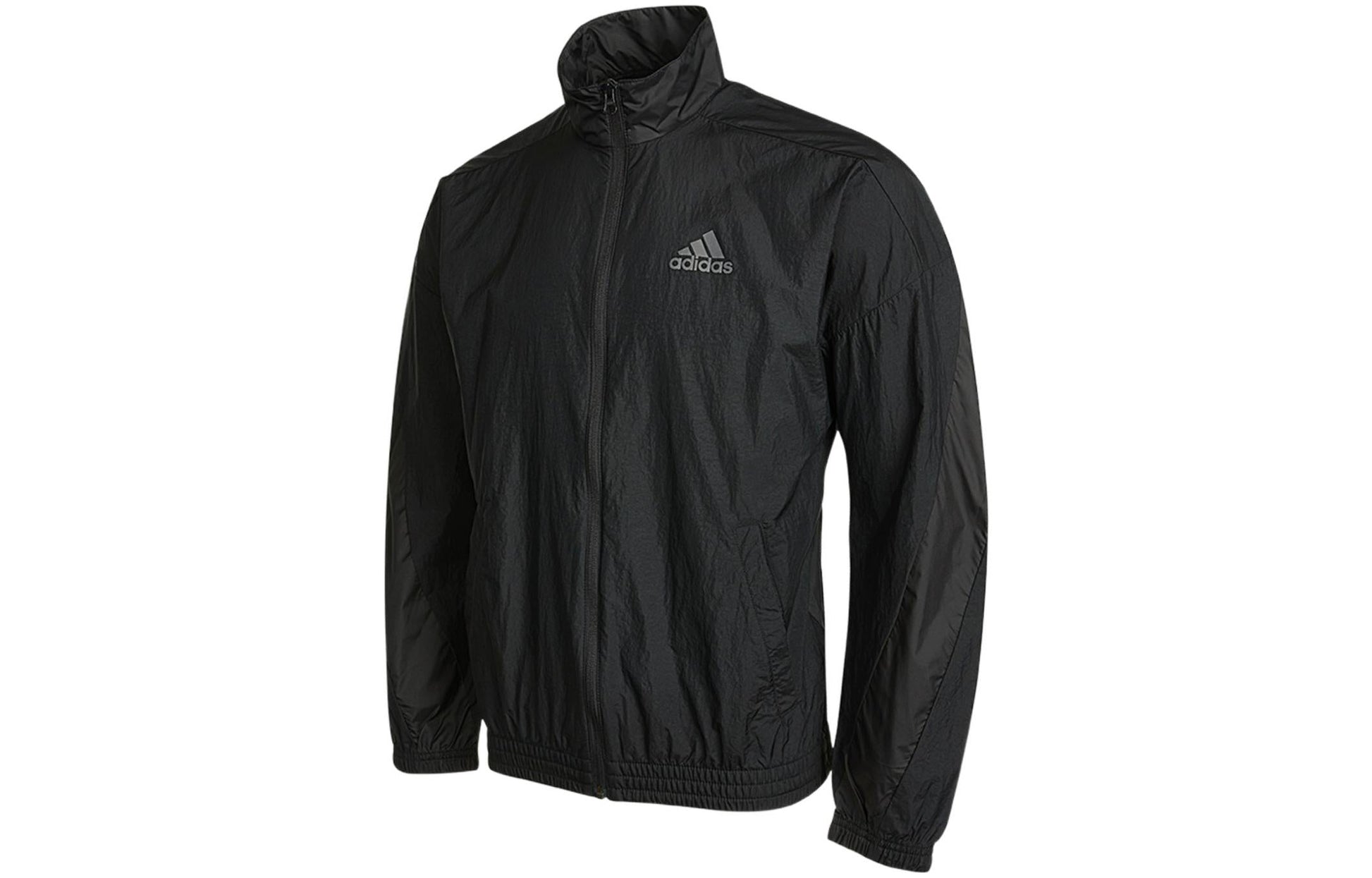 Men's adidas Logo Printing Solid Color Stand Collar Jacket Autumn Black GQ1186