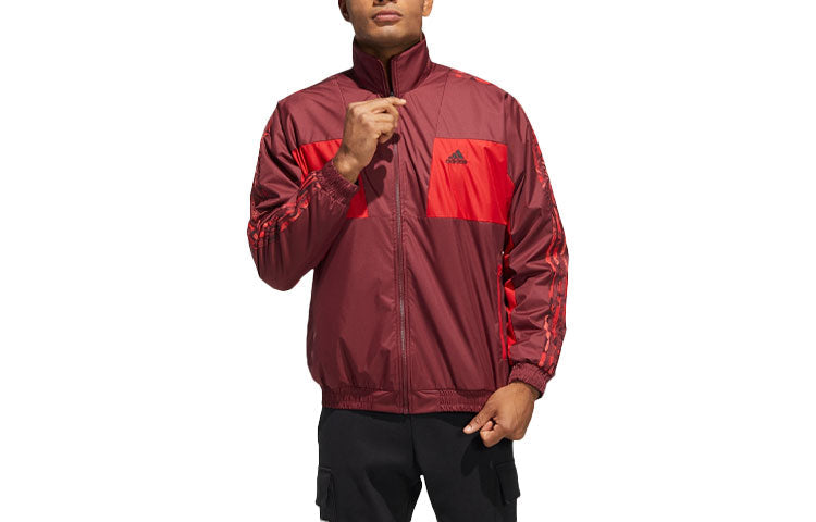 adidas limited Reversible Fleece Lined Colorblock Stand Collar logo Jacket Red HC0270