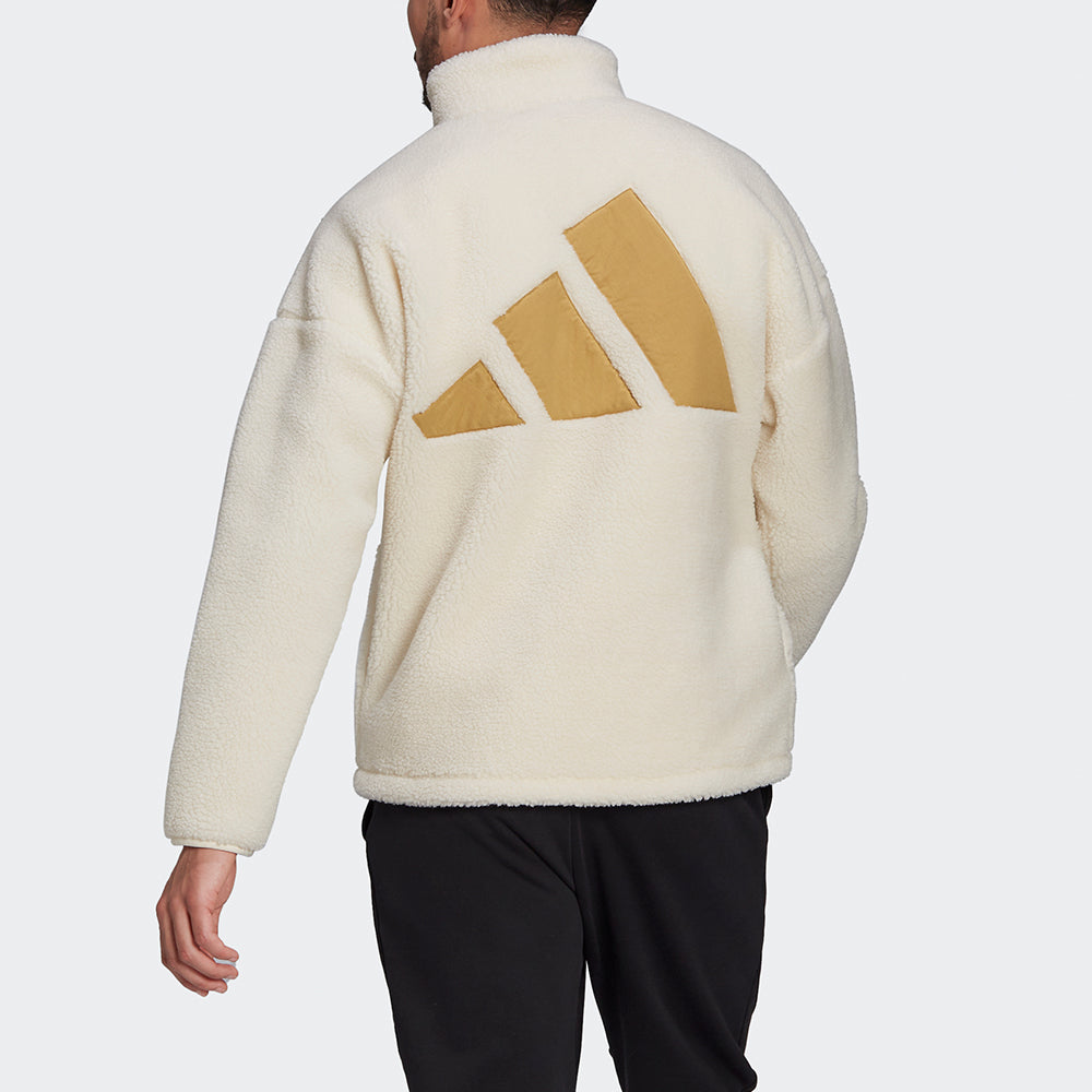 adidas Winter Jacket Colorblock Splicing Fleece Stay Warm logo Sports Stand Collar Creamy White HI1186