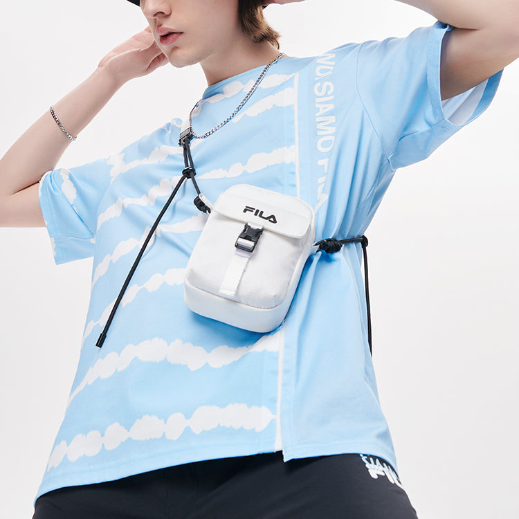Men's FILA FUSION Tie Dye Printing Irregular Splicing Loose Knit Short Sleeve Blue White T-Shirt T11M131105F-LB