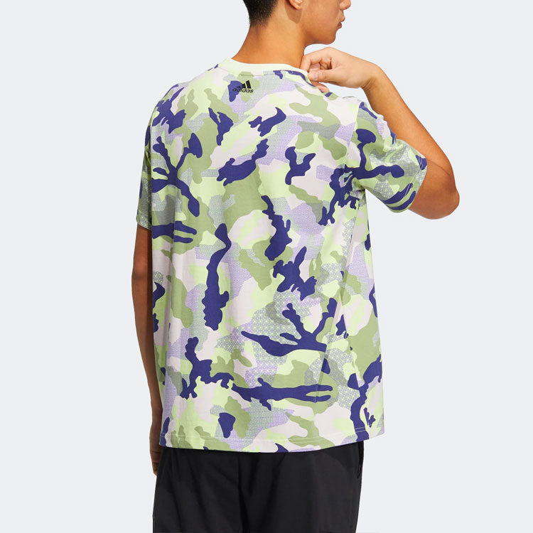 Men's adidas Casual Round Neck Logo Pullover Camouflage Short Sleeve Acid Green T-Shirt HE7415