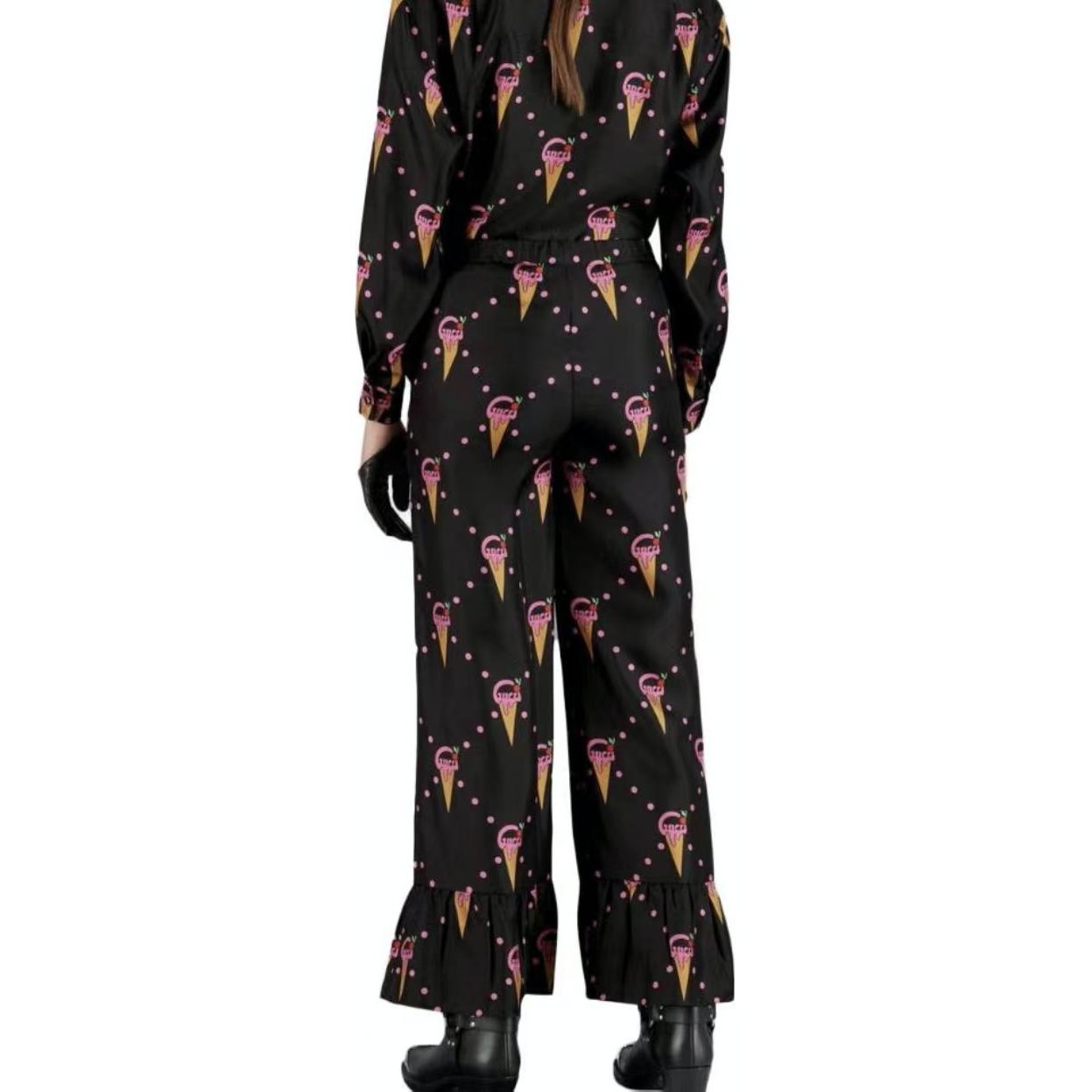 (WMNS) Gucci Ice Cream Print Satin Trousers 'Black' 733835-ZAL41-1187