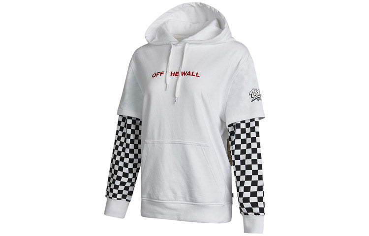 (WMNS) Vans Logo Embroidered Checkerboard Print Hoodies 'White Black' VN0A4UTNWHT