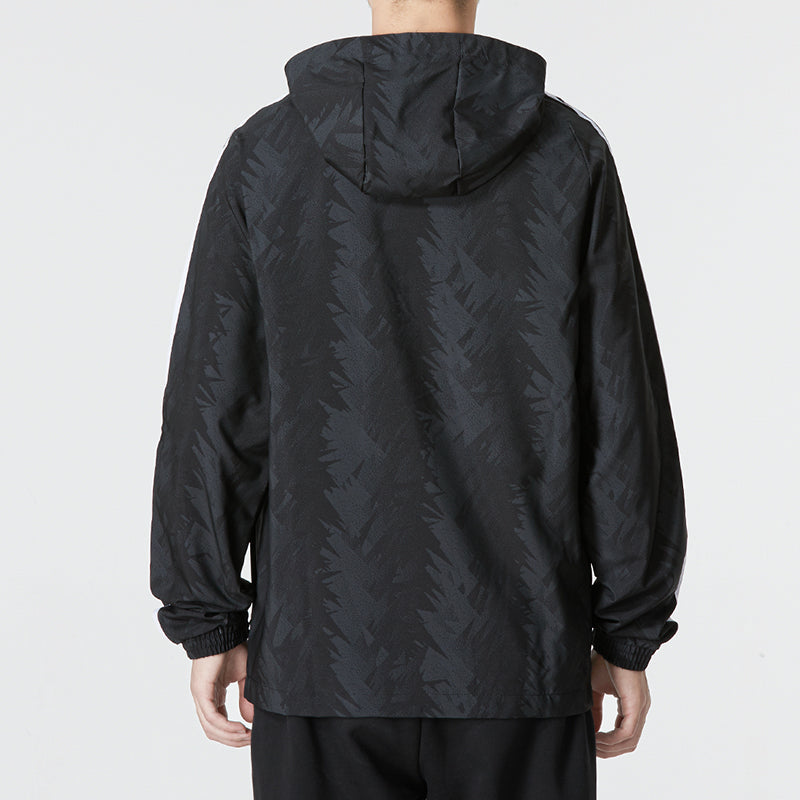Men's adidas Printing Logo Stripe Zipper Hooded Jacket Black HD8867
