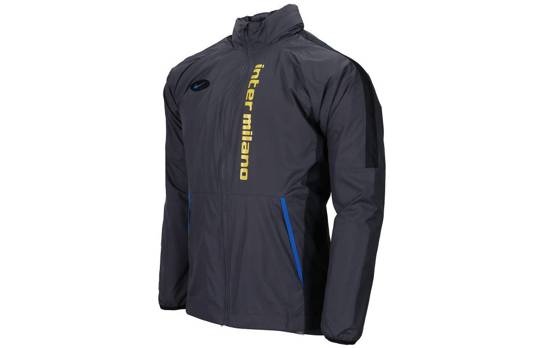 Men's Nike Printing Alphabet Brand Logo Zipper Stand Collar Jacket Black CK8571-021