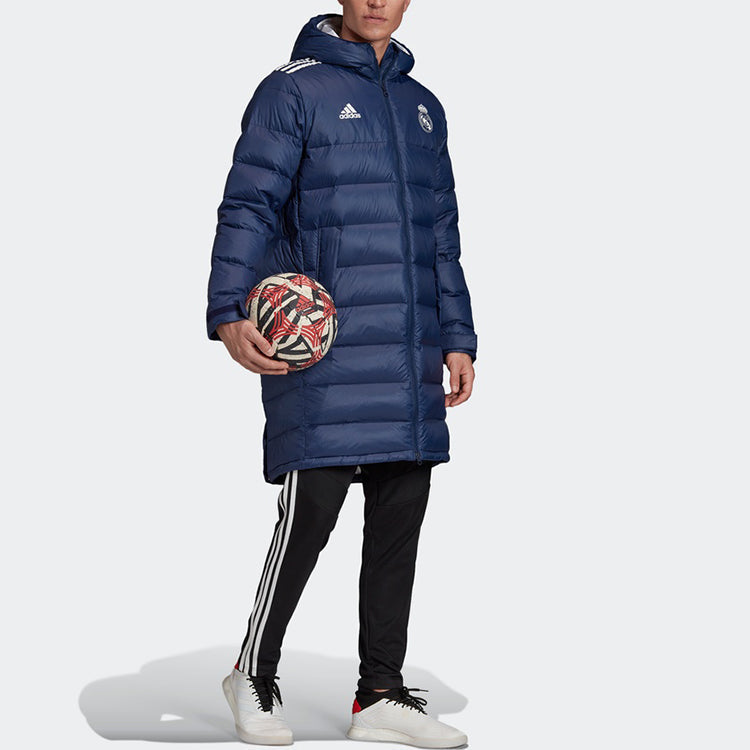 adidas Real Madrid Soccer/Football Stay Warm hooded mid-length Down Jacket Navy Blue FQ3317