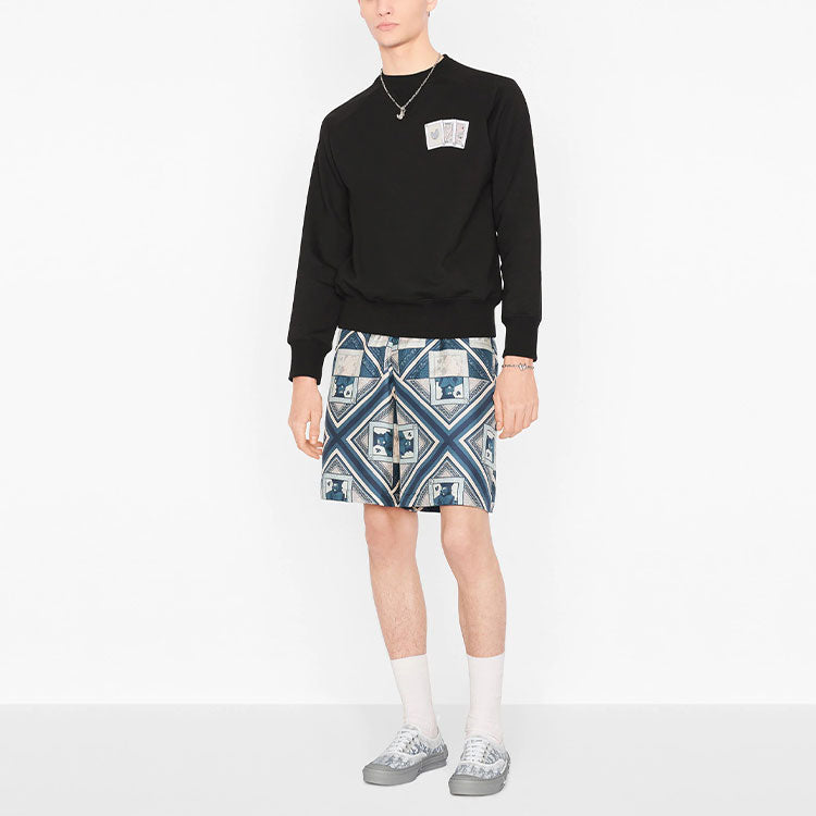 Men's DIOR x KENNY SCHARF Crossover FW21 Logo Embroidered Printing Patch Round Neck Pullover Black 143J684B0531-C988
