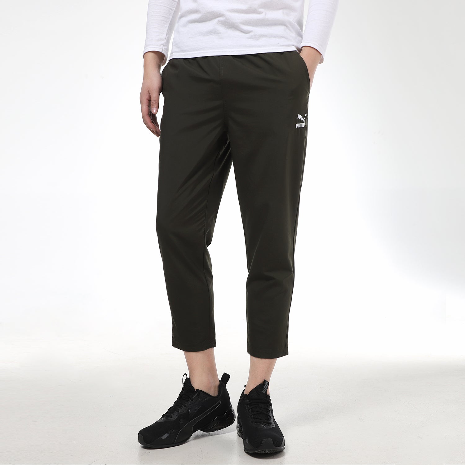 PUMA Classics Silm Tepered Pants 'OliveGreen White' 531425-70