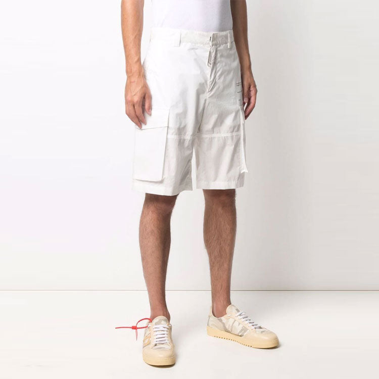 Off-White SS21 Logo Printing Cargo Pocket Shorts White OMCB048S21FAB0020110