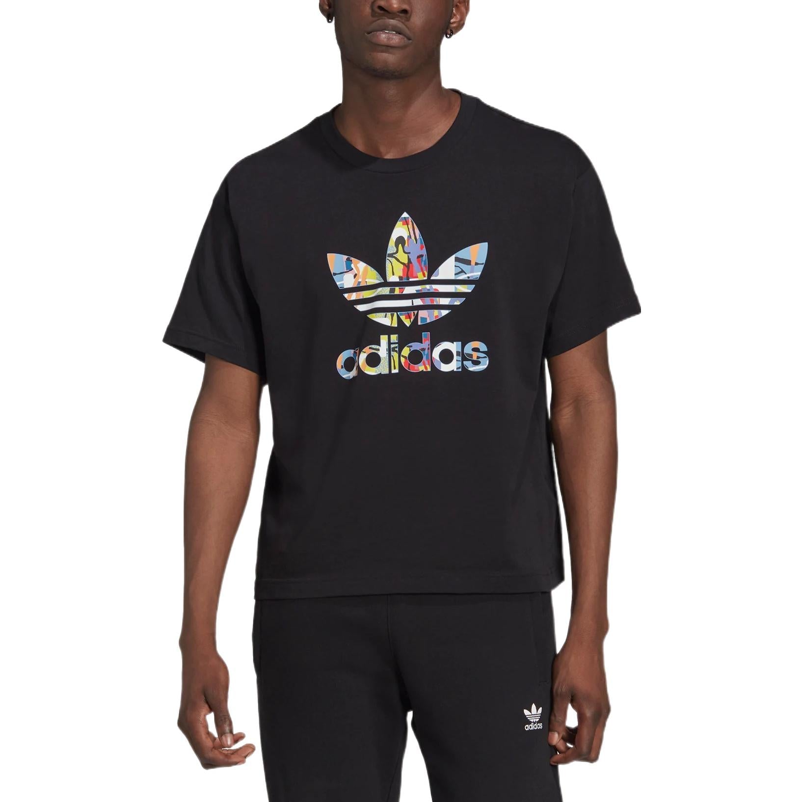 (WMNS) adidas originals Love Unites Tre Casual Breathable Fabric Multi-Color Logo Sport Short Sleeve Black HE2520