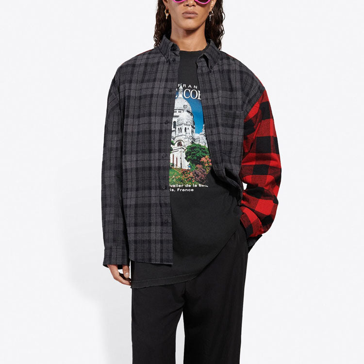Balenciaga Patchwork Plaid Flannel Shirt 'Red Black' 647364TJM136167