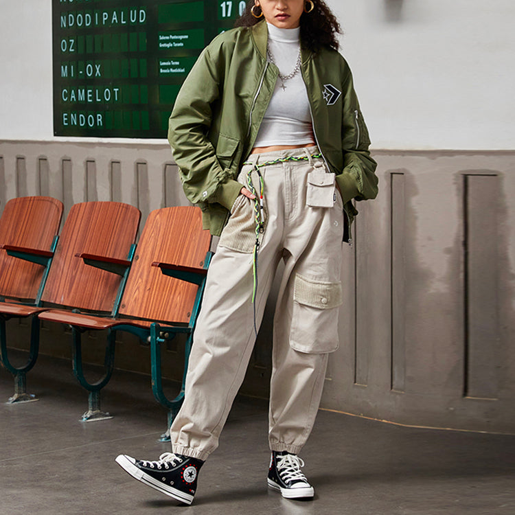 Converse Logo Loose Sports Retro aviator Jacket Couple Style Green 10024169-A02
