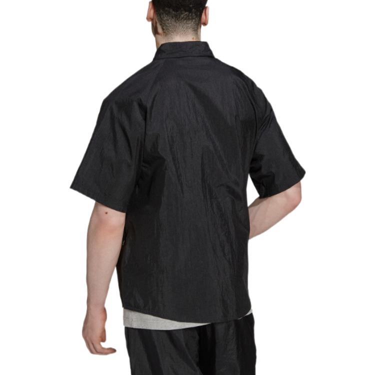 Men's adidas originals Solid Color Lapel Short Sleeve Black Shirt HK2733