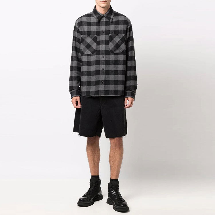 Off-White Arrow flannel Plaid Long Sleeves Shirt Version Black OMGA133F21FAB0010501