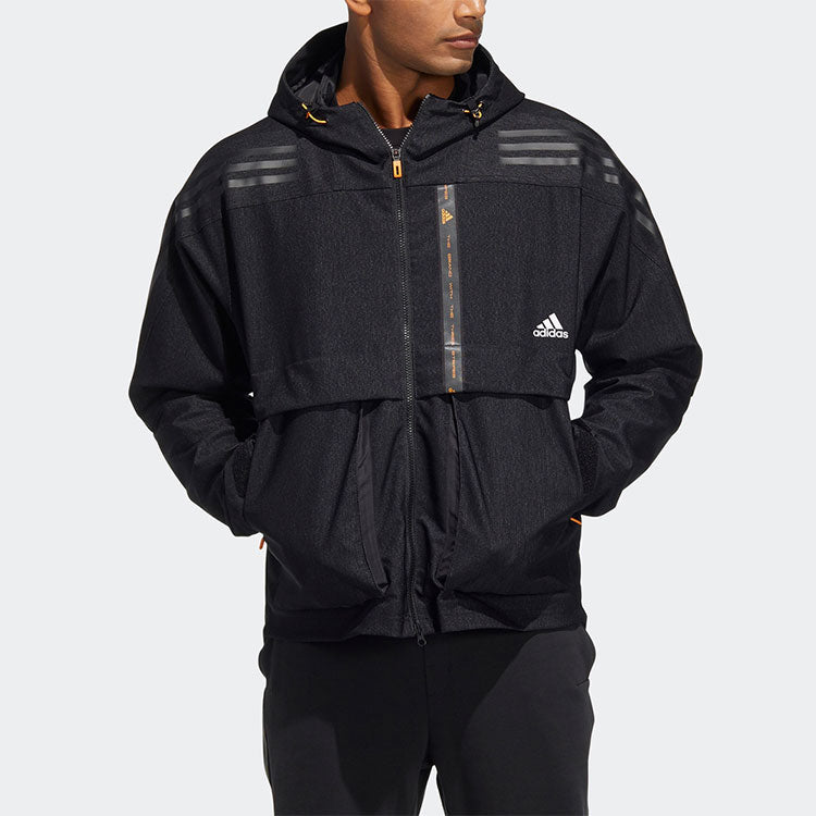 Men's adidas Th Dnm Wvjk Logo Printing Sports Hooded Jacket Black HE9904
