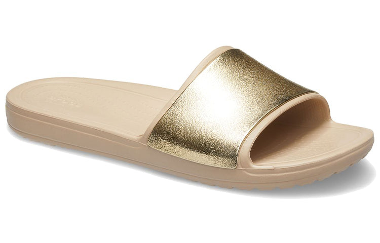 (WMNS) Crocs Sloane Shine Low Slide Minimalistic Casual Flat Brown Gold Color Slippers 'Brown Gold' 206921-212