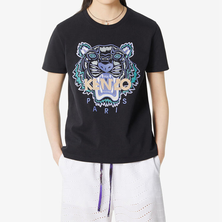 KENZO Tiger Head Logo Printing Cotton Short Sleeve Black FA5-2TS833-4V9-99