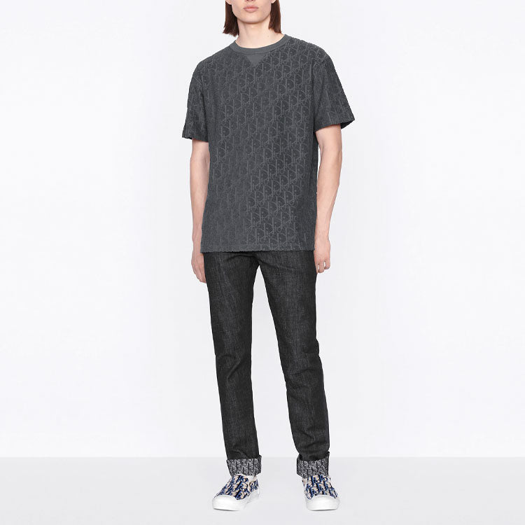 Men's DIOR SS22 Oblique Printing Cotton Round Neck Short Sleeve Gray 113J692A0614-C888