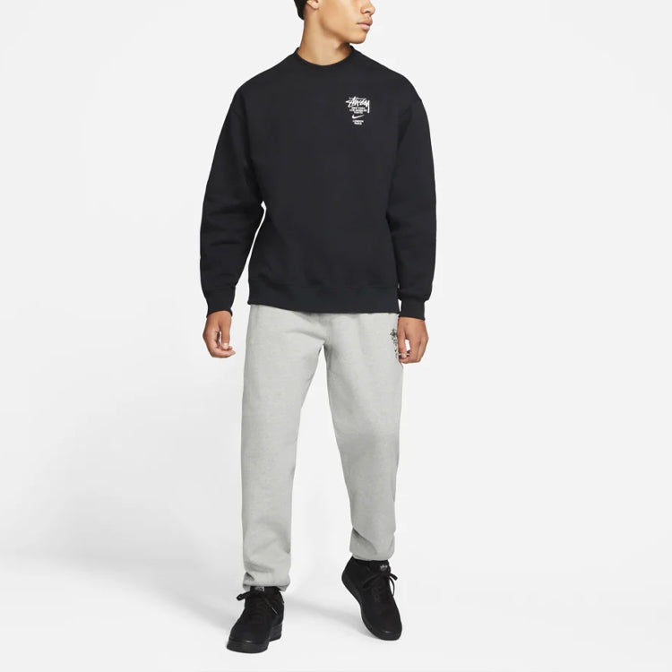 Stussy x Nike Crossover Embroidered Alphabet Logo Loose Pullover Round Neck Fleece Lined Unisex Asia Edition Black DC4199-010