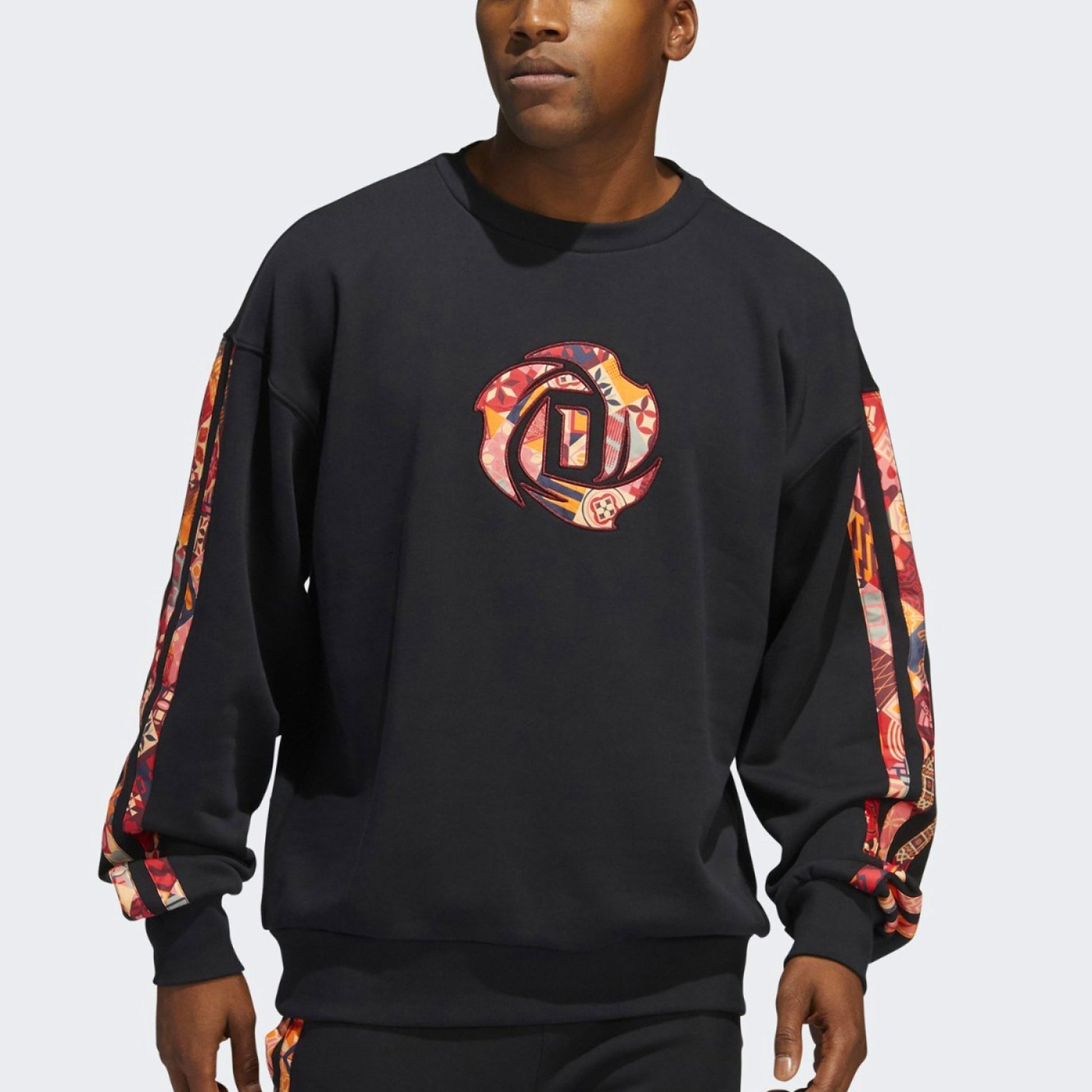 Men's adidas Mic Rose Crew Limited Printing Basketball Sports Round Neck Pullover Black HD7934