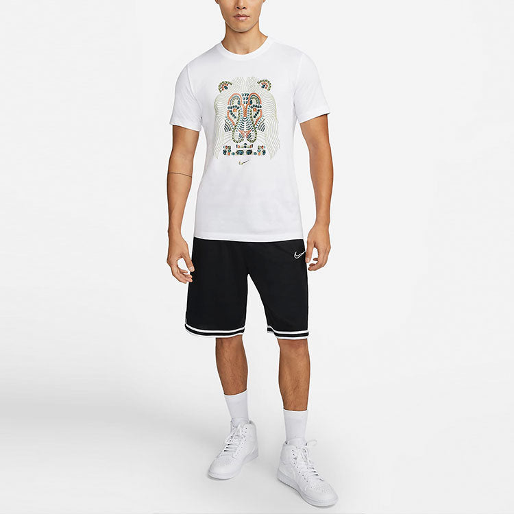 Men's Nike Lebron James Lion Pattern Round Neck Pullover Short Sleeve White T-Shirt DM2468-100