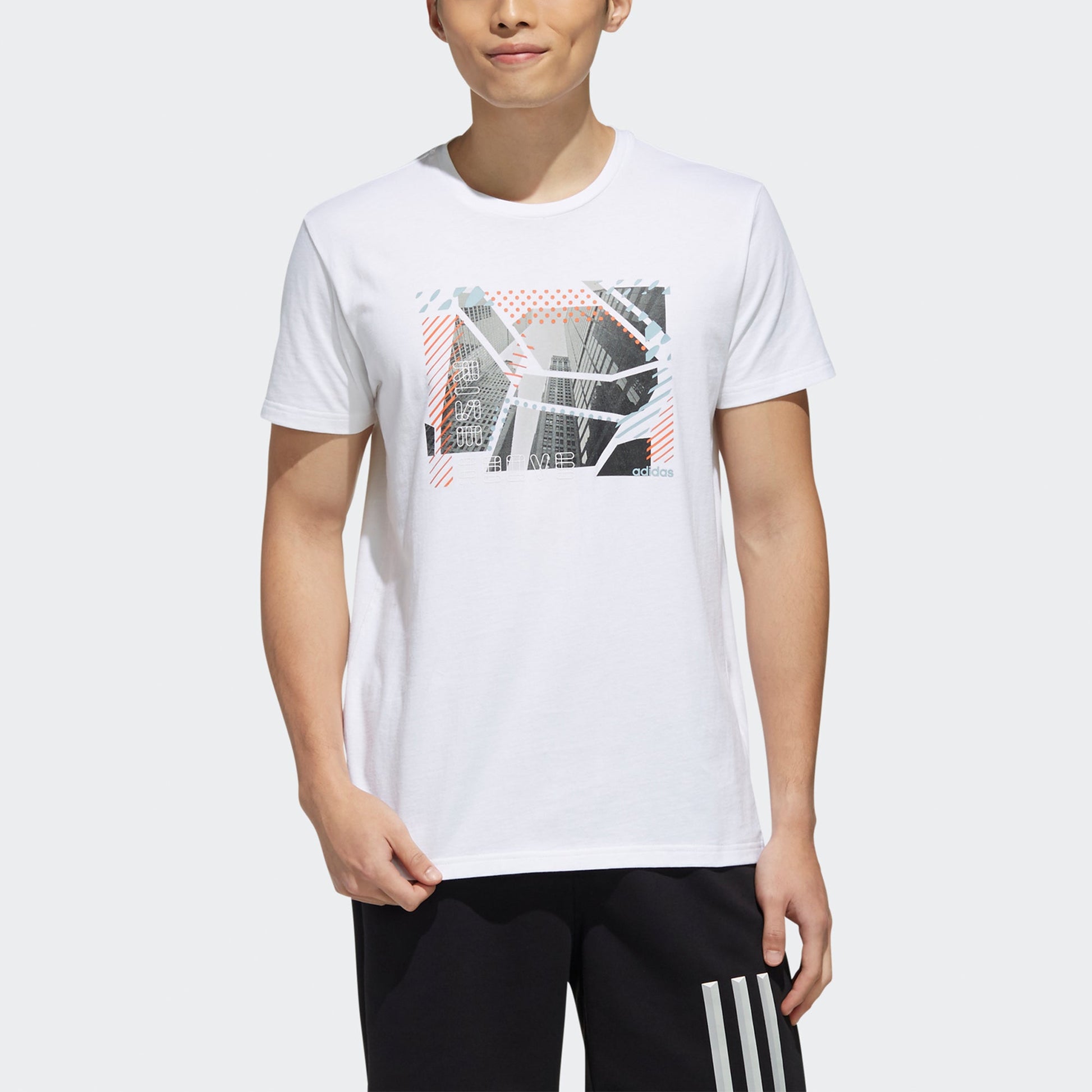 adidas neo M Fav Photo T 2 Contrasting Colors Pattern Casual Sports Short Sleeve White DW8209
