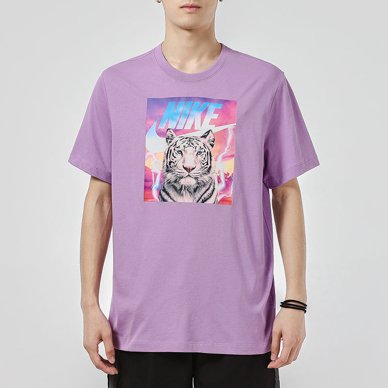 Men's Nike TIGER Pattern Logo Athleisure Casual Sports Short Sleeve Purple T-Shirt DJ1406-589