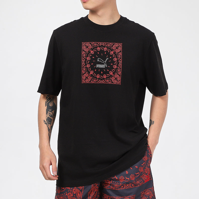 PUMA Offbeat Paisley Chest Logo T-shirt 'Black' 532653-01
