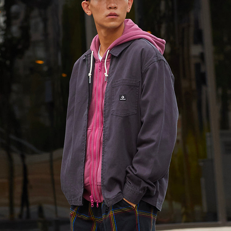 Converse Chest Pocket Washed Jacket Couple Style Black 10022303-A03