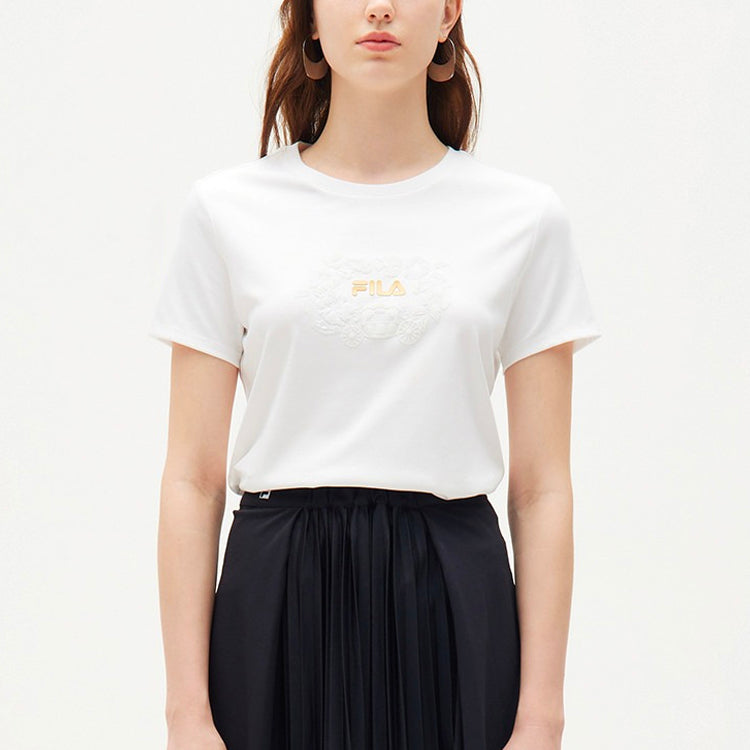 (WMNS) FILA Logo PrintSports Crewneck Short Sleeve White F11W138153F-WT
