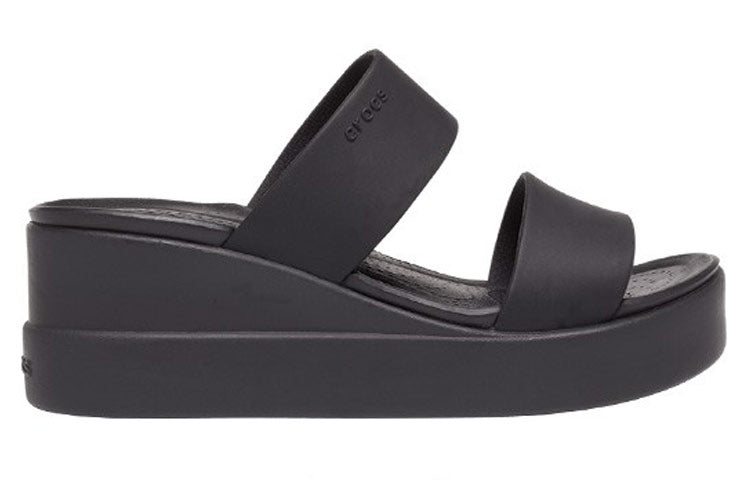 (WMNS) Crocs Brooklyn Double Strap Round Toe Mid Wedges Slides 'Black' 206219-060