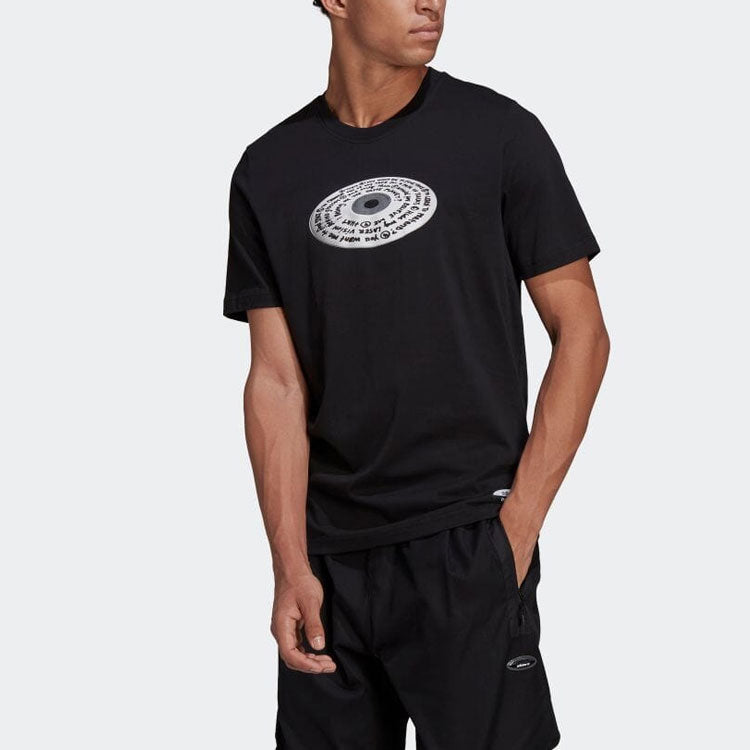 Men's adidas Geometry Pattern Printing Round Neck Pullover Short Sleeve Japanese Version Black T-Shirt HF2331