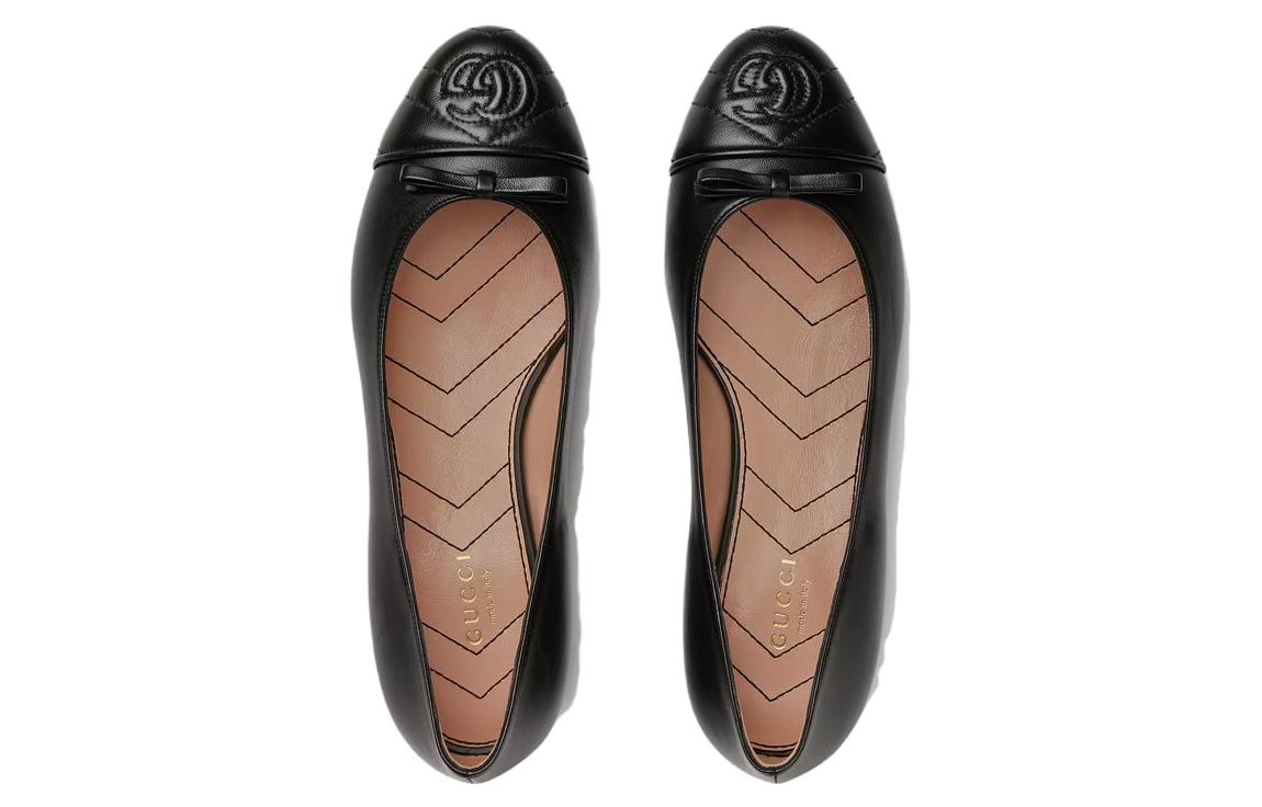 (WMNS) Gucci Ballet Flat With Double G Leather 'Black' 680878-BKO60-1000
