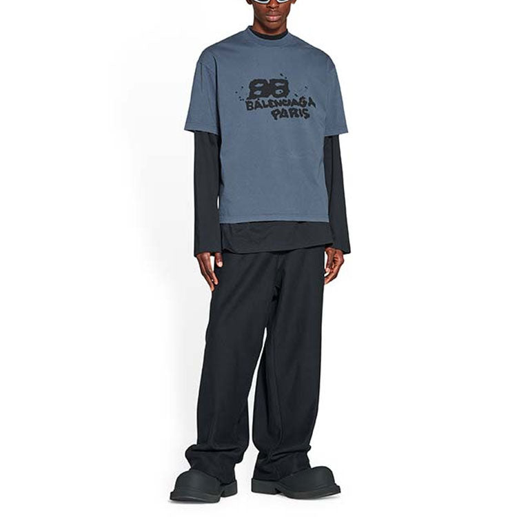 Balenciaga Hand-Drawn BB Icon T-Shirt Medium Fit 'Blue Black' 612966TNVN44183