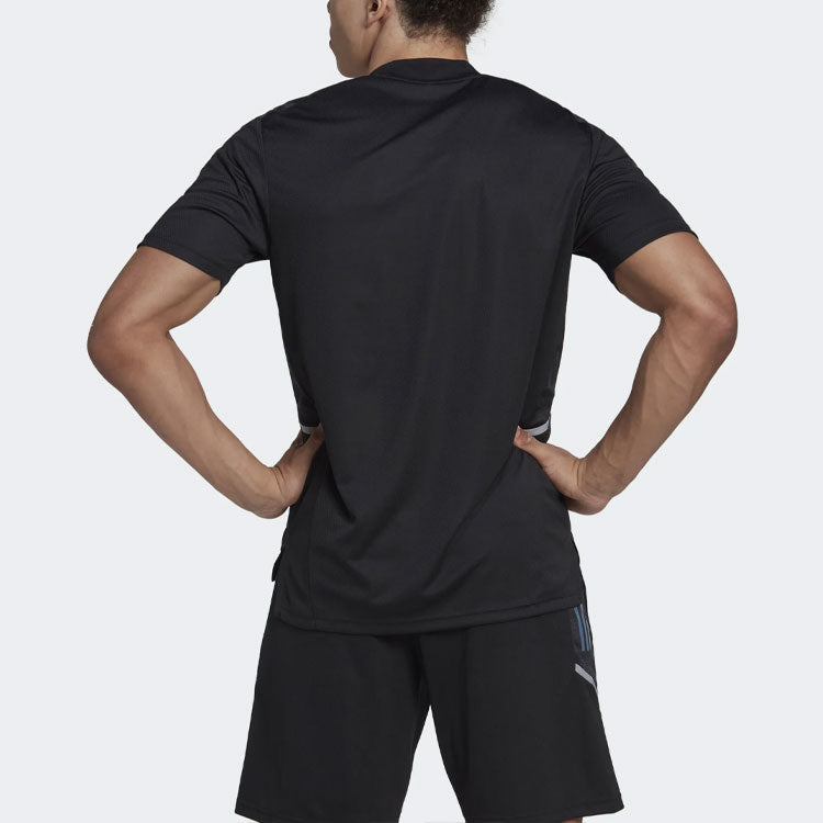 Men's adidas Printing Stripe Logo Round Neck Short Sleeve Black T-Shirt HG7301